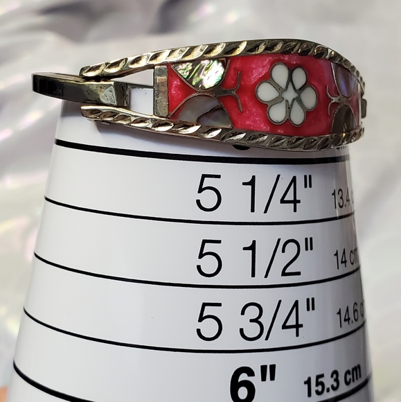 Vintage Baby Girls Alpaca Mexico Silver Pink Abalone and Floral Bracelet - Picture 9 of 10